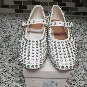 A NEW DAY, MARY JANE RHINESTONE BALLET FLATS WHITE, W 9.5